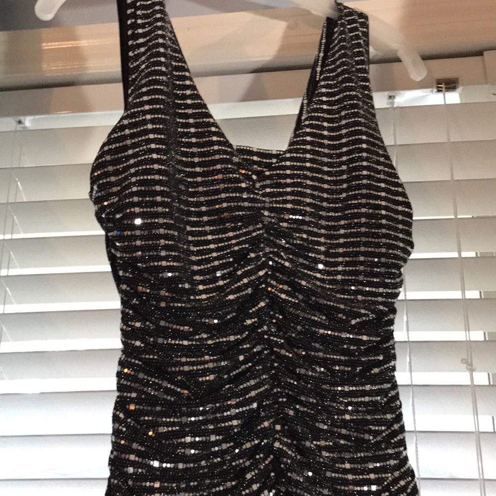 (GOWN) R&M RICHARDS  sequin gown w/black chiffon bottom. Great for the holidays